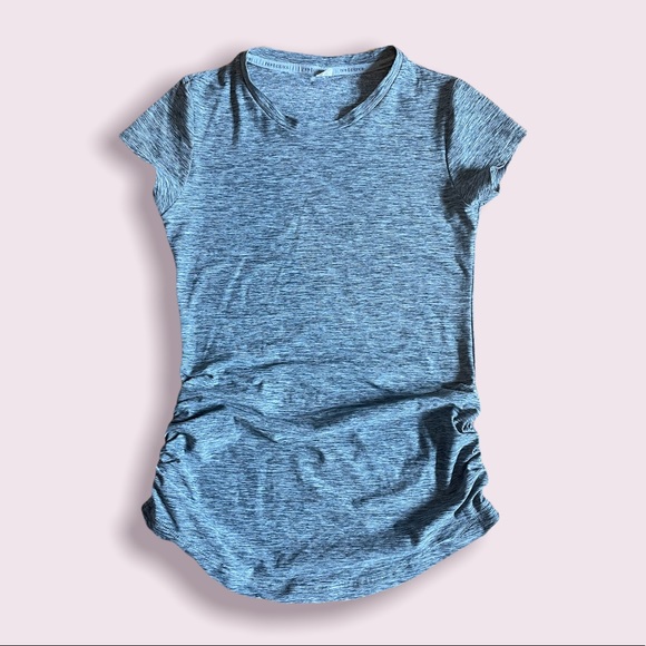 New Balance Heather Grey Short Sleeve Runched Fit Top - Picture 1 of 3